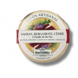 Savon Artisanal Boite Bois Safran Bergamote Cèdre